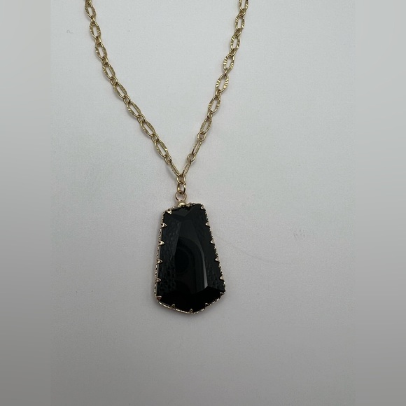 Large Black Glass Pendant Elegant Necklace - Dressy Boho Trendy Necklace - Picture 5 of 14